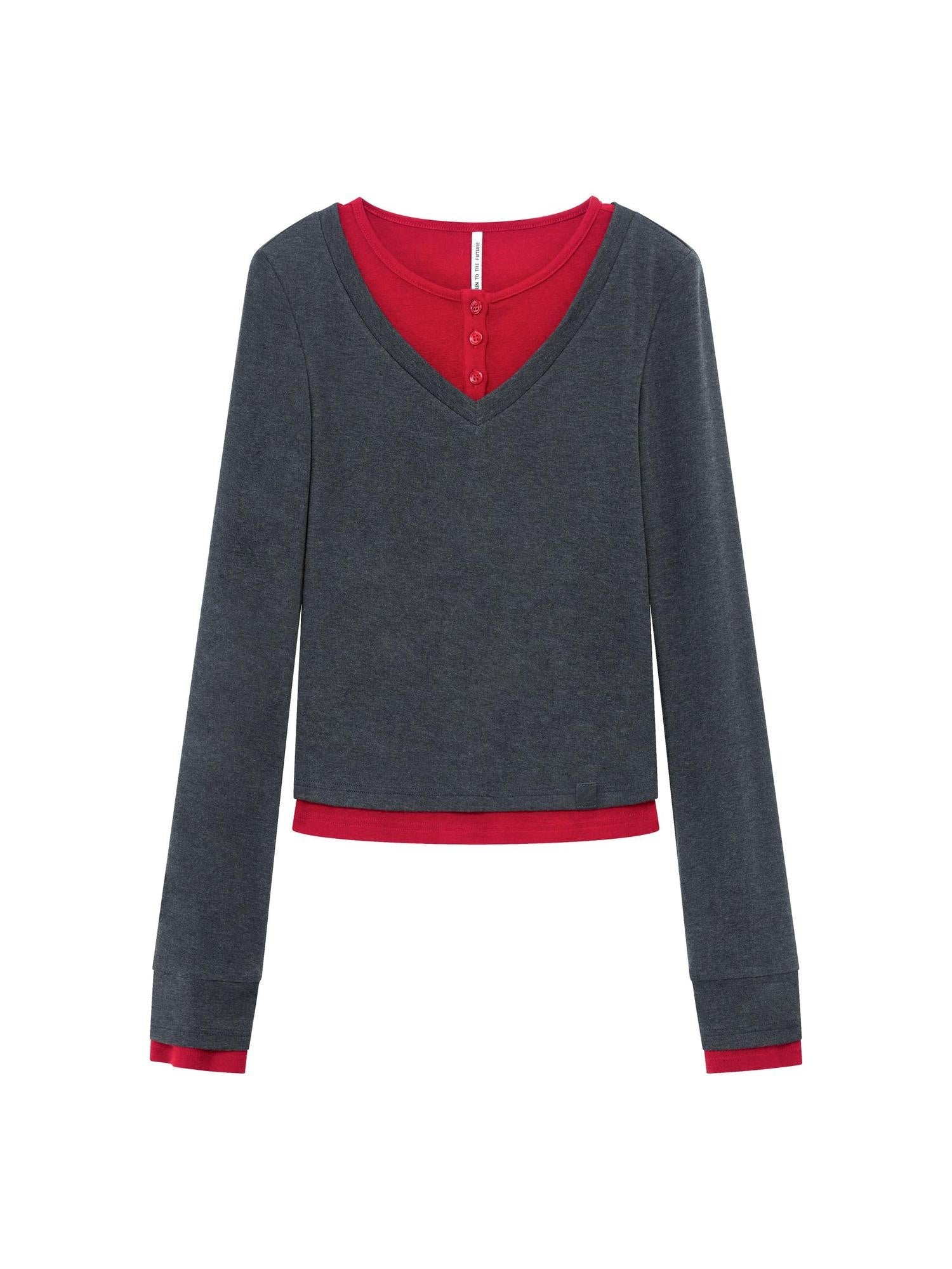 RUN TO THE FUTURE Viscose Blend Slim Fit Layered Casual Women Round Neck Long Sleeve T-Shirts