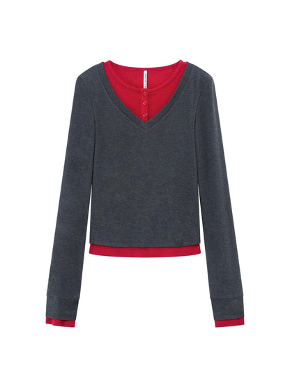 RUN TO THE FUTURE Viscose Blend Slim Fit Layered Casual Women Round Neck Long Sleeve T-Shirts