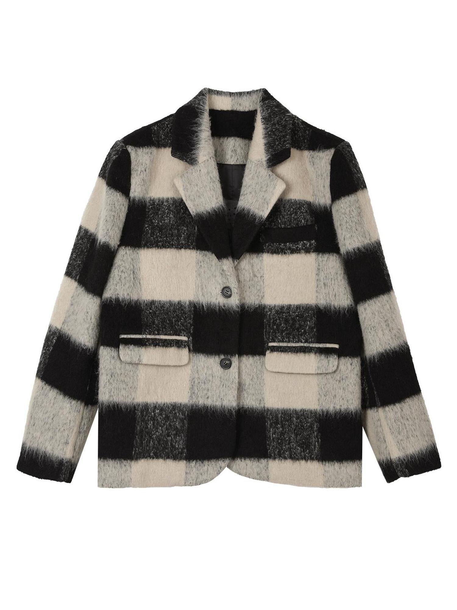 7Shiftin Padded Plaid Stand Collar Korean Commuter Straight Fit Short Coat