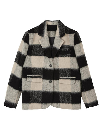 7Shiftin Padded Plaid Stand Collar Korean Commuter Straight Fit Short Coat