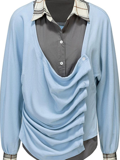 nit alcove Soft Stretch Cotton Blend Casual Relaxed Mandarin Collar Unisex Blouses
