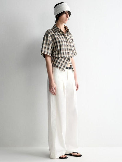 RUN TO THE FUTURE Skin Friendly Breathable Vintage Slim Tie Women Plaid Button Collar Shirts