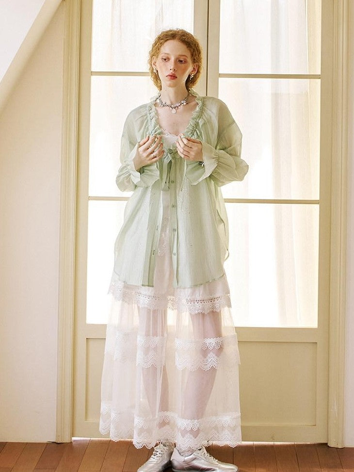 DIDDI MODA White Lace Top Petal Hem Skirt Women&
