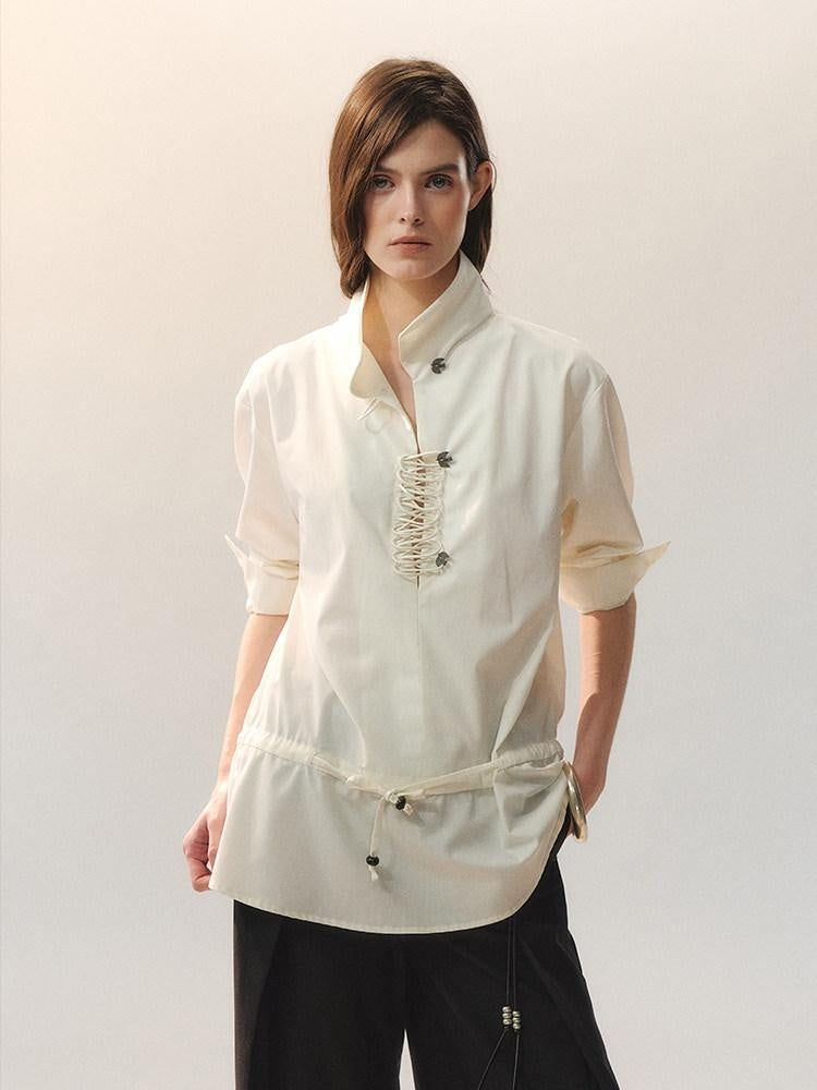 AnnoMundi Bamboo Blend Loose Fit Chinese Buttoned Long Sleeve Women Blouses