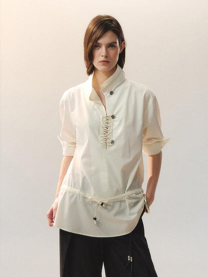 AnnoMundi Bamboo Blend Loose Fit Chinese Buttoned Long Sleeve Women Blouses