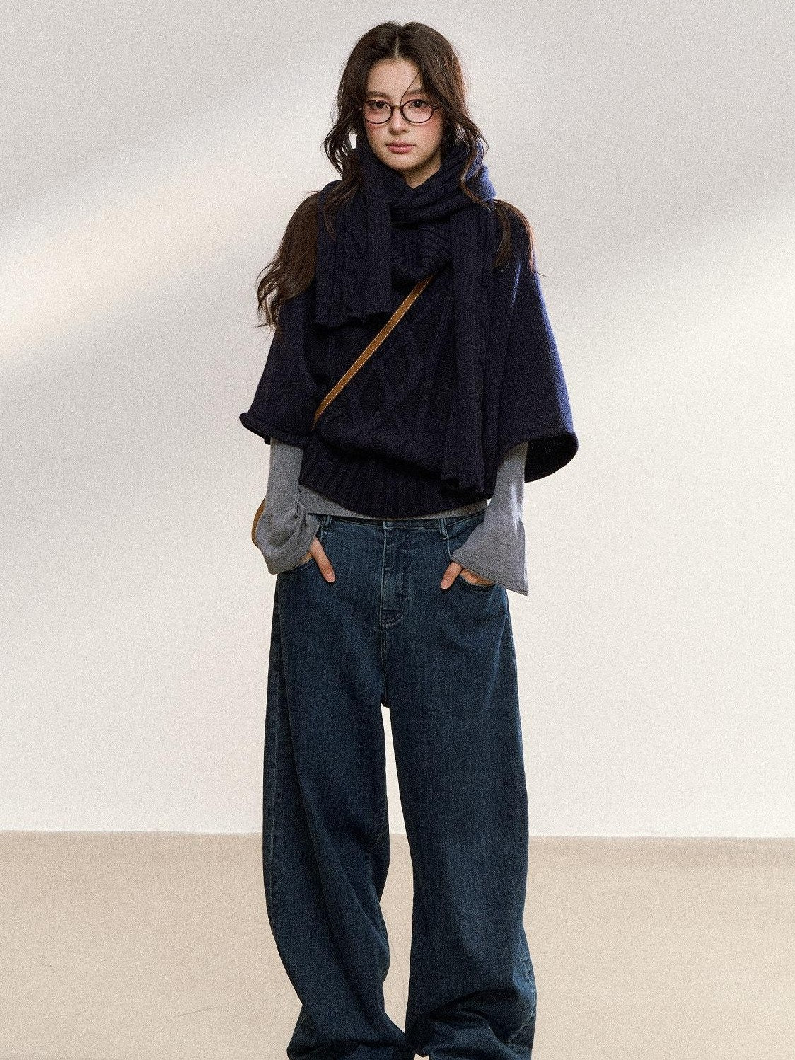 7Shiftin Cozy High Neck Cropped Loose Pullover Knit For Girls White Blue Gray Sweaters