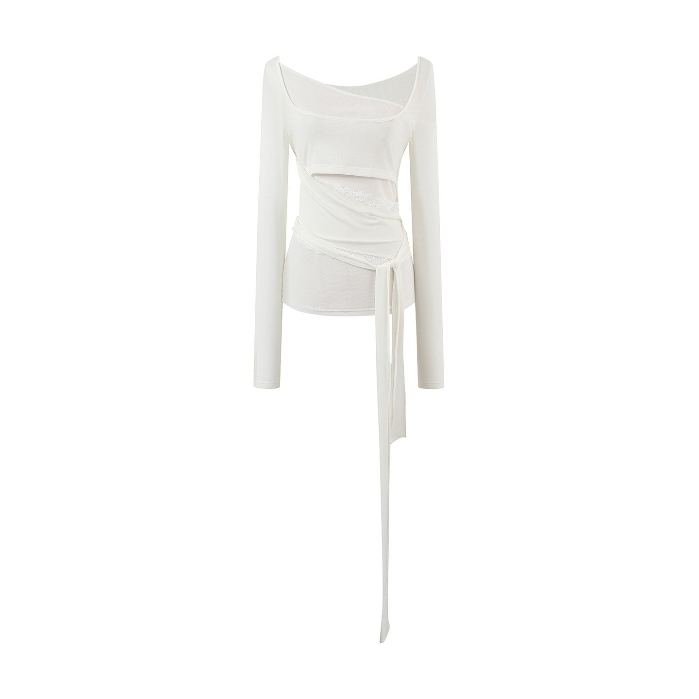7Shiftin_Lyocell_Wool_Blend_Slim_Lace_Panel_Cross_Motif_White_Pink_Long_Sleeve_Crop_Tops_MISSTT