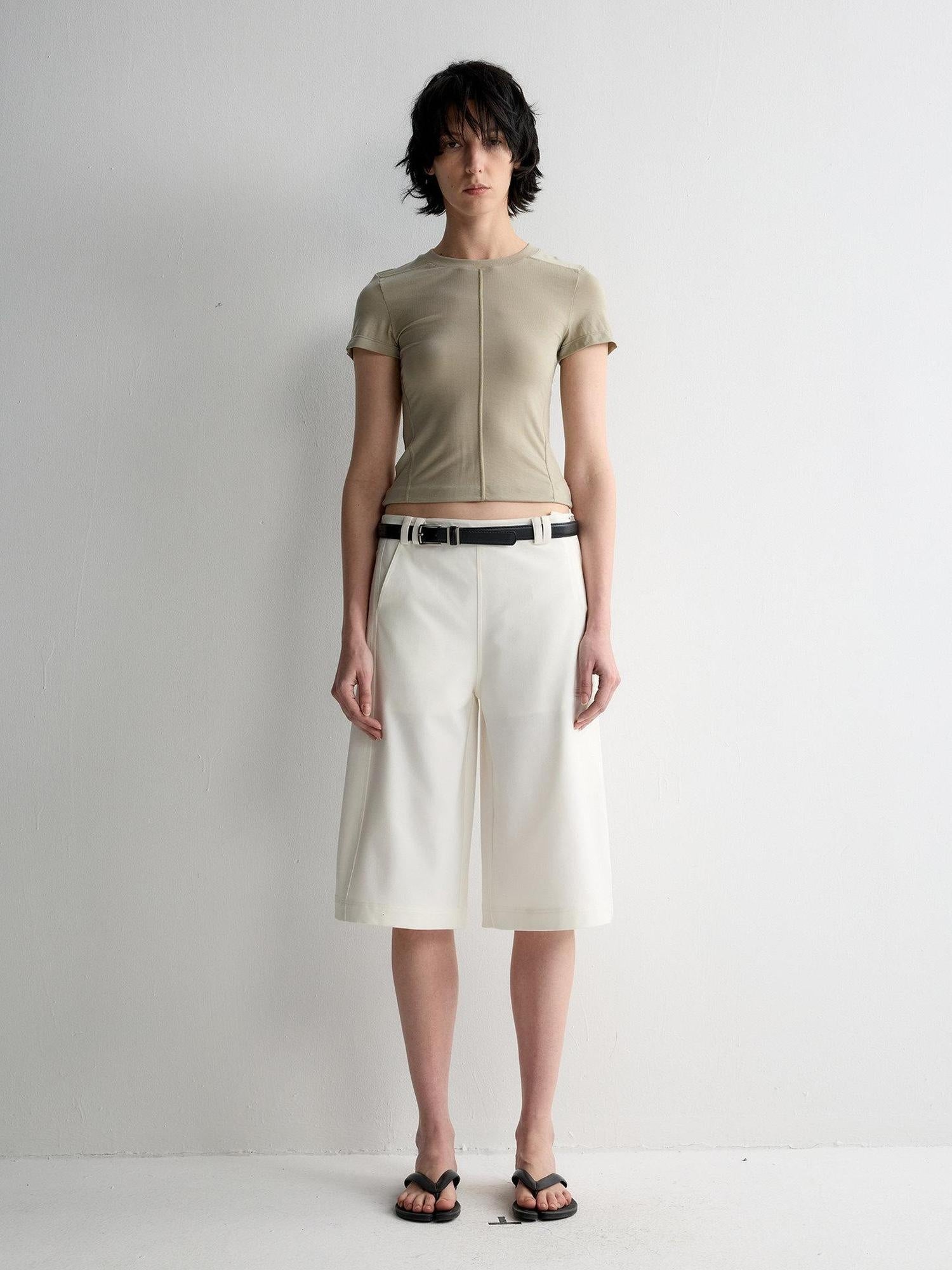 RUN TO THE FUTURE Cooling Lyocell Slim Fit Minimalist Women Office Crew Neck Solid Crop Tops
