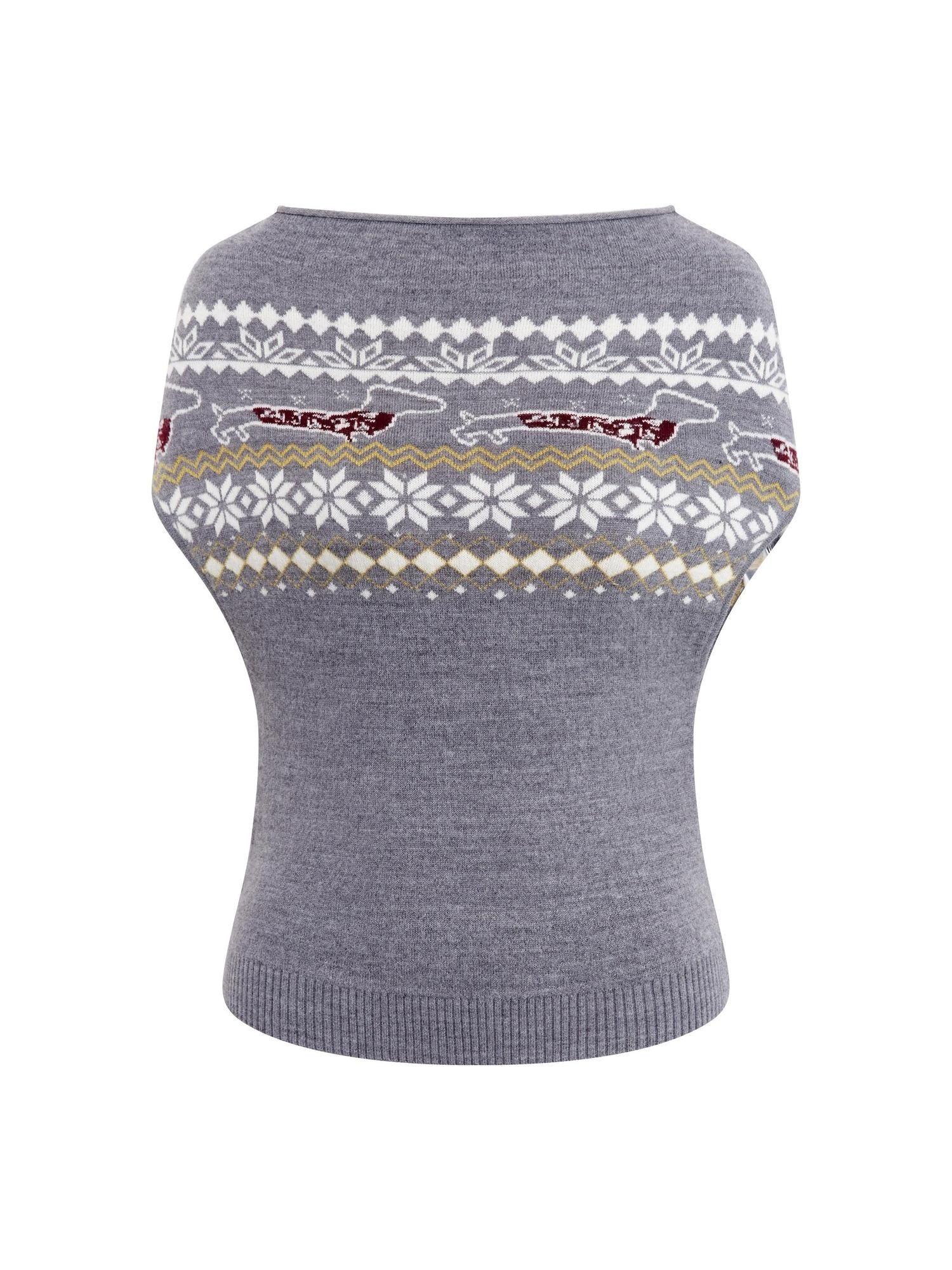 RUN TO THE FUTURE Acrylic Wool Blend Slim Cape Animal Print Women Asymmetrical Neck Grey Sweaters