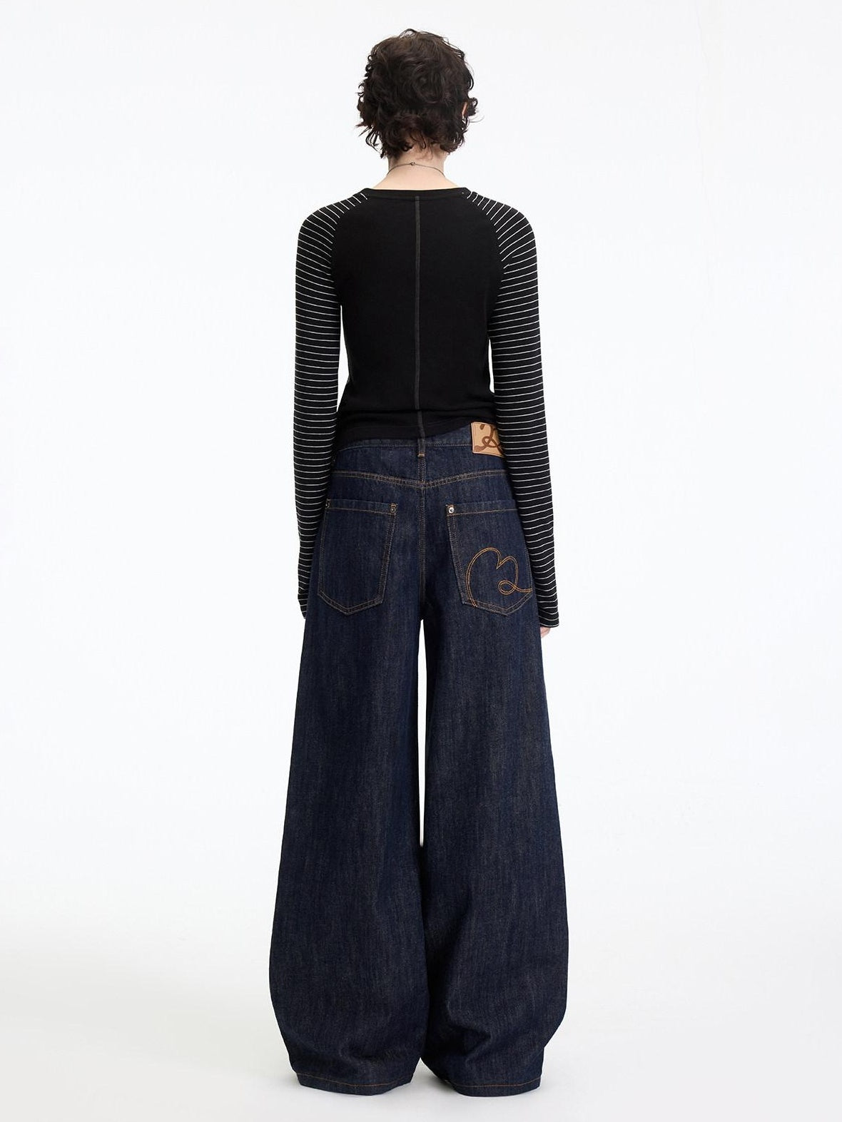 RUN TO THE FUTURE Casual Natural Waist Wide Leg Cotton Zipper Women Indigo Straight Jeans