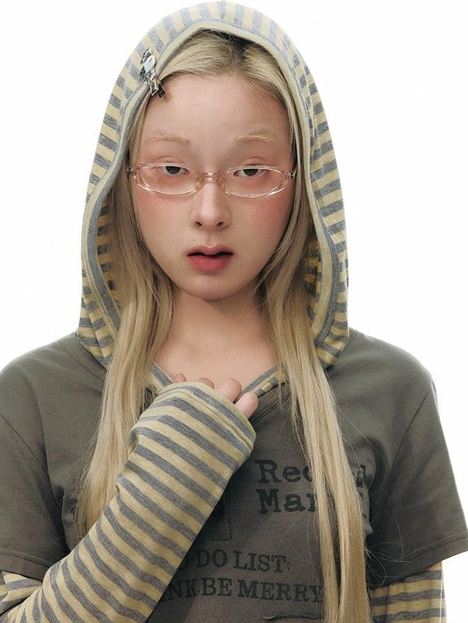 NAPSNAPS Striped Patchwork Letter Print Hooded Women&