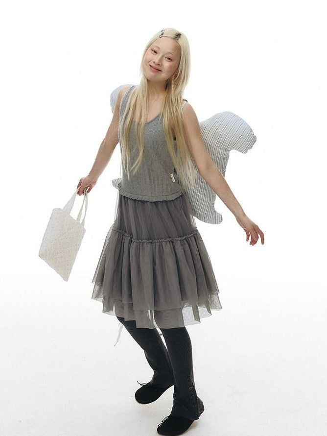 NAPSNAPS Tulle Spliced Knit Vest Women&