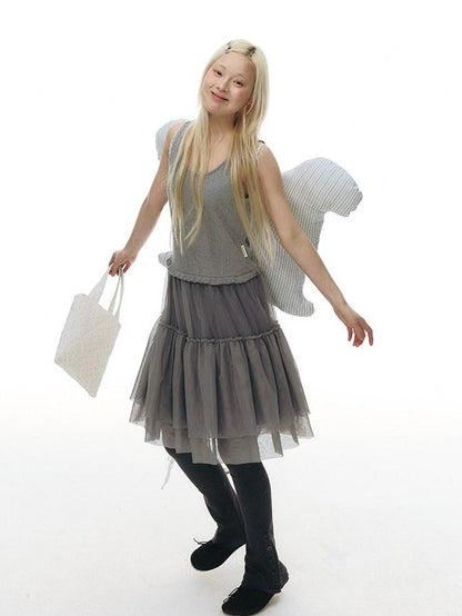 NAPSNAPS Tulle Spliced Knit Vest Women&
