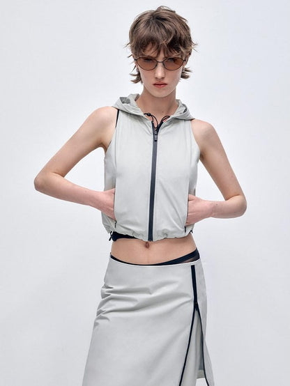 RUN TO THE FUTURE Stretch Zip Cropped Slim Workwear Women Nylon Stretch Top &amp; Pants Sets