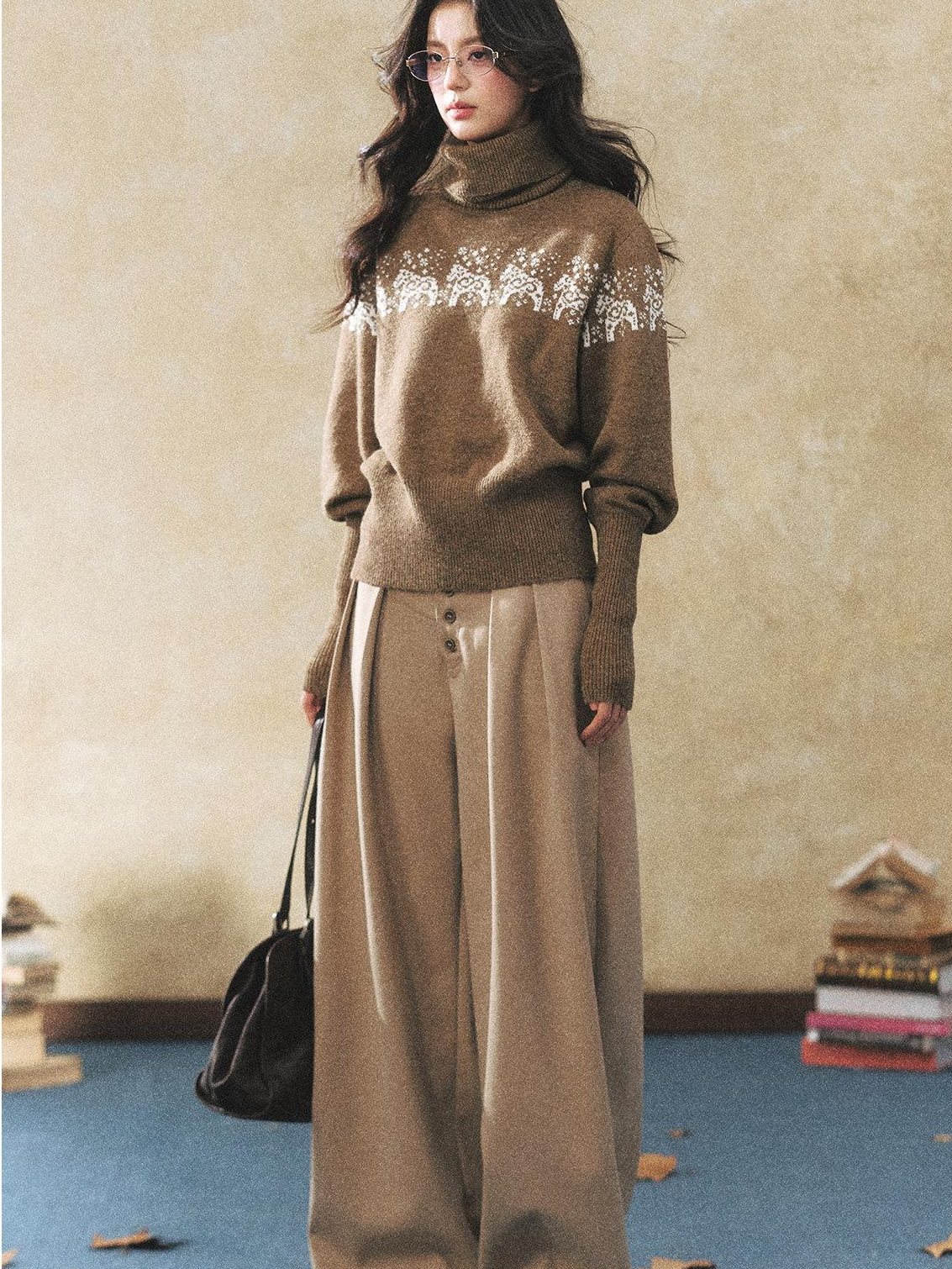7Shiftin Comfortable Natural Waist Button Front Casual Khaki Women Wide Leg Pants