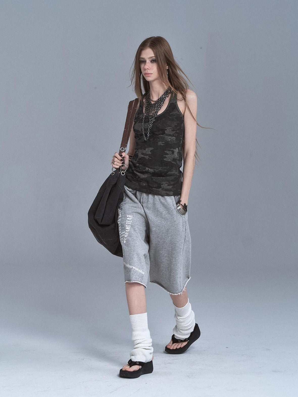 wear And tear Dark Camouflage Back Line Print Racerback Slim Women&