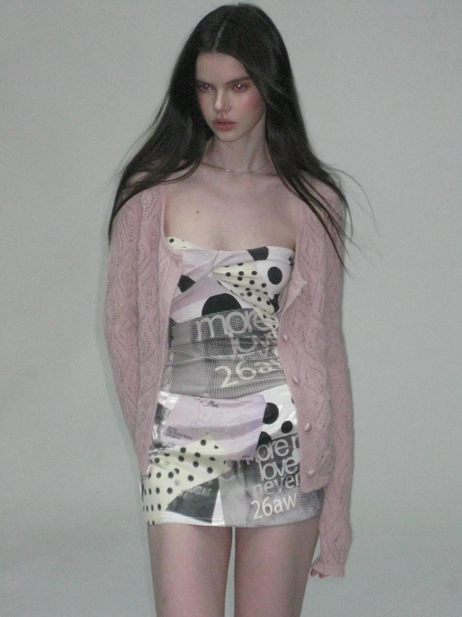 The NeverMore Alpaca Mohair Lightweight Diamond Cropped Button Front Women Knit Cardigans