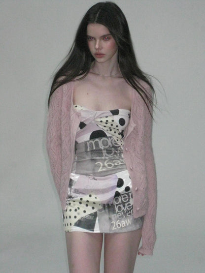 The NeverMore Alpaca Mohair Lightweight Diamond Cropped Button Front Women Knit Cardigans