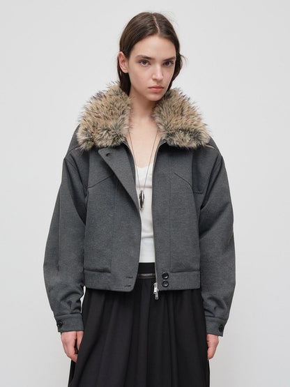 RUN TO THE FUTURE Versatile Cropped Relaxed Fit Commuting Zip Front Gray Track Jackets