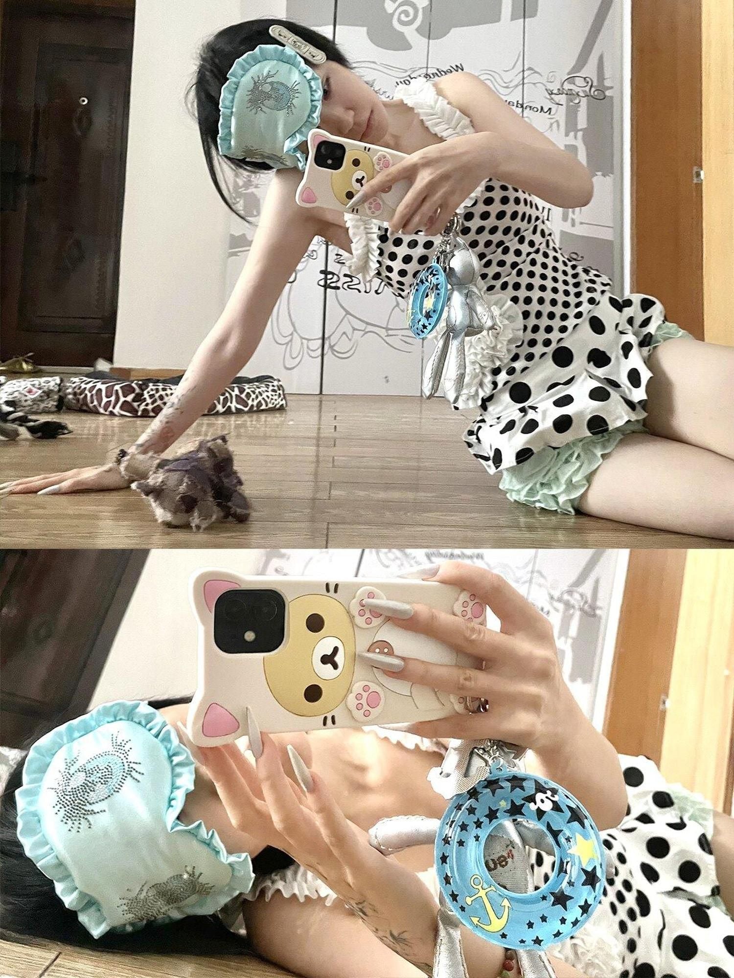 nit alcove Soft Cute Soothing Silk Eye Mask Polka Dot And Solid Colors Sleep Accessories