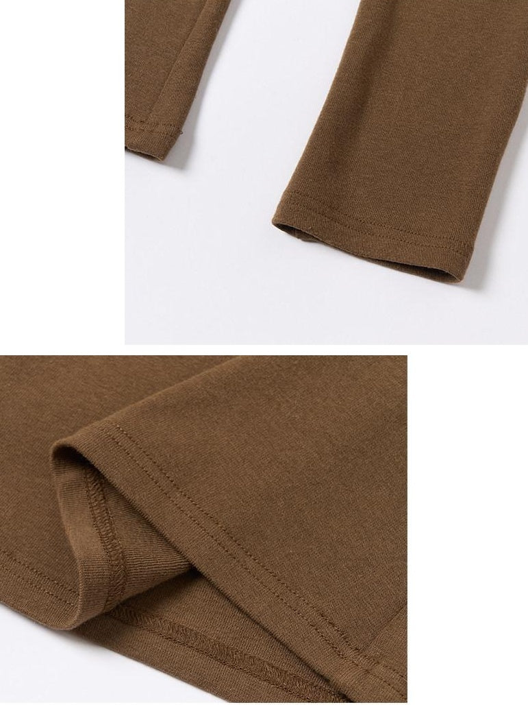 OuttheBlue Viscose Wool Stretch Slim Fit Henley Neck Women Cocoa Long Sleeve T-Shirts