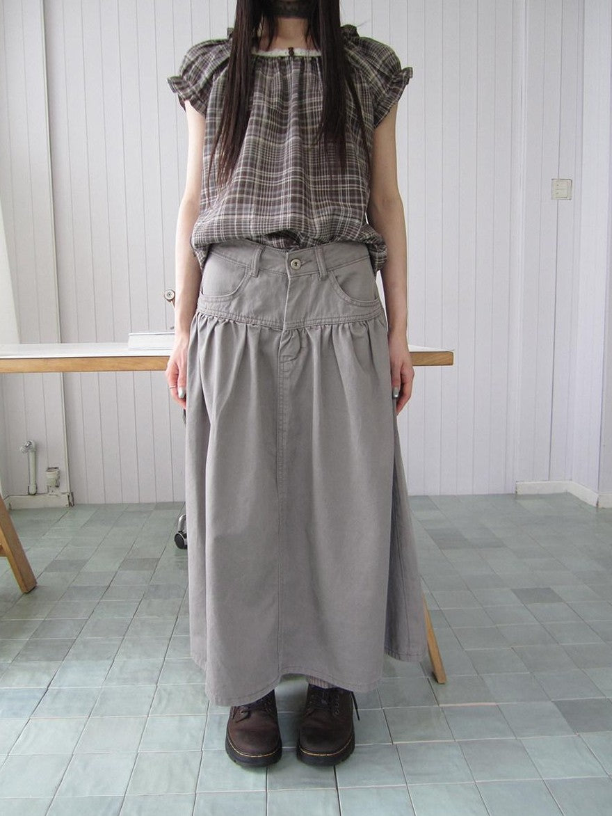 ang project Vintage Distressed Pleated High Waist A Line Women&