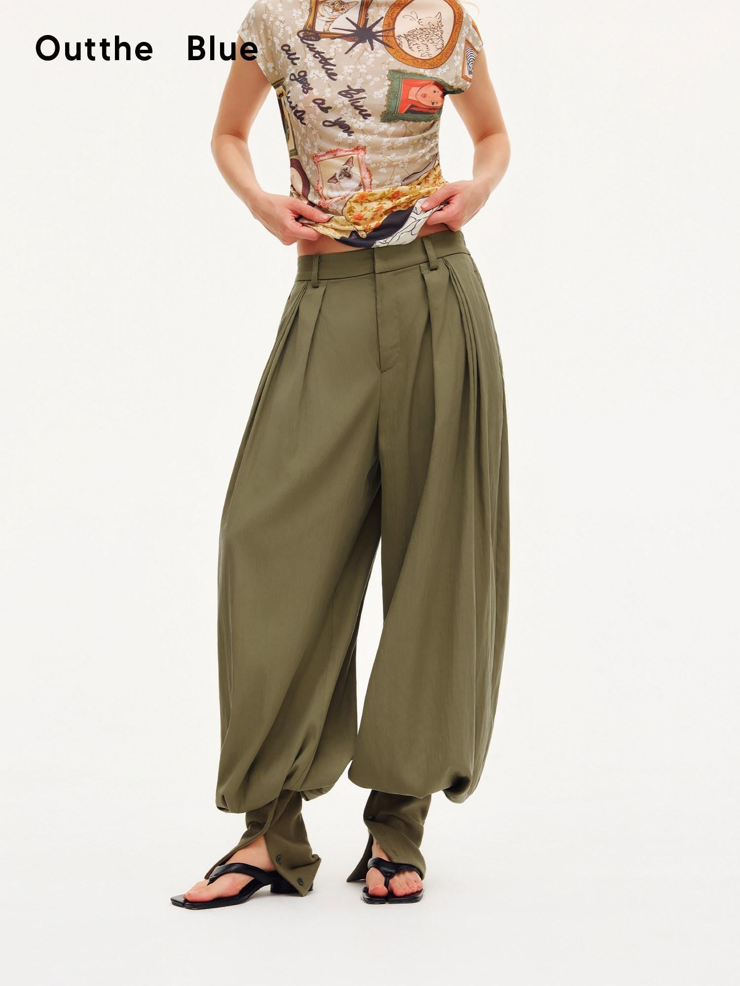 OuttheBlue Moss Green Solid Drapey Elastic Cuffed Women&