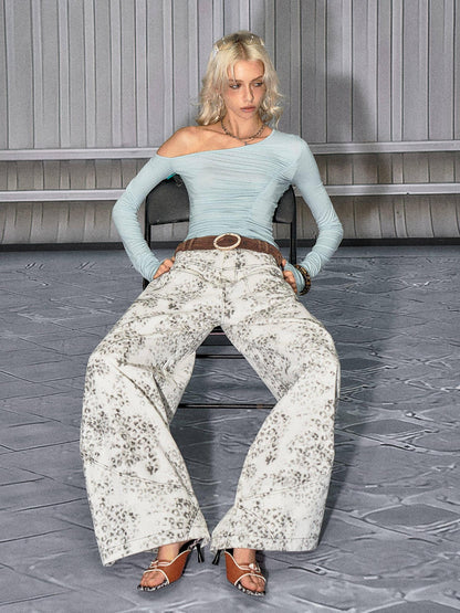 The NeverMore Leopard Cotton Zipper Natural Waist Loose Fit Sexy Women Wide Leg Jeans