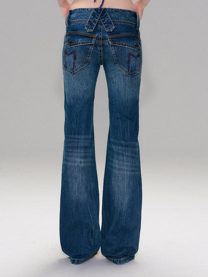 The NeverMore Slight Stretch Low Rise Slim Cotton Casual Women Deep Blue Straight Leg Jeans