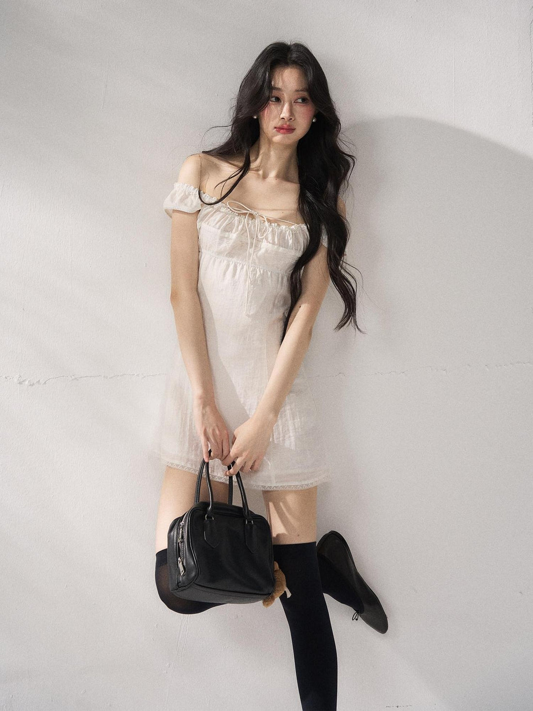 7Shiftin Cinched Tie Waist Minimalist Sleeveless A Line Women White Mini Dresses