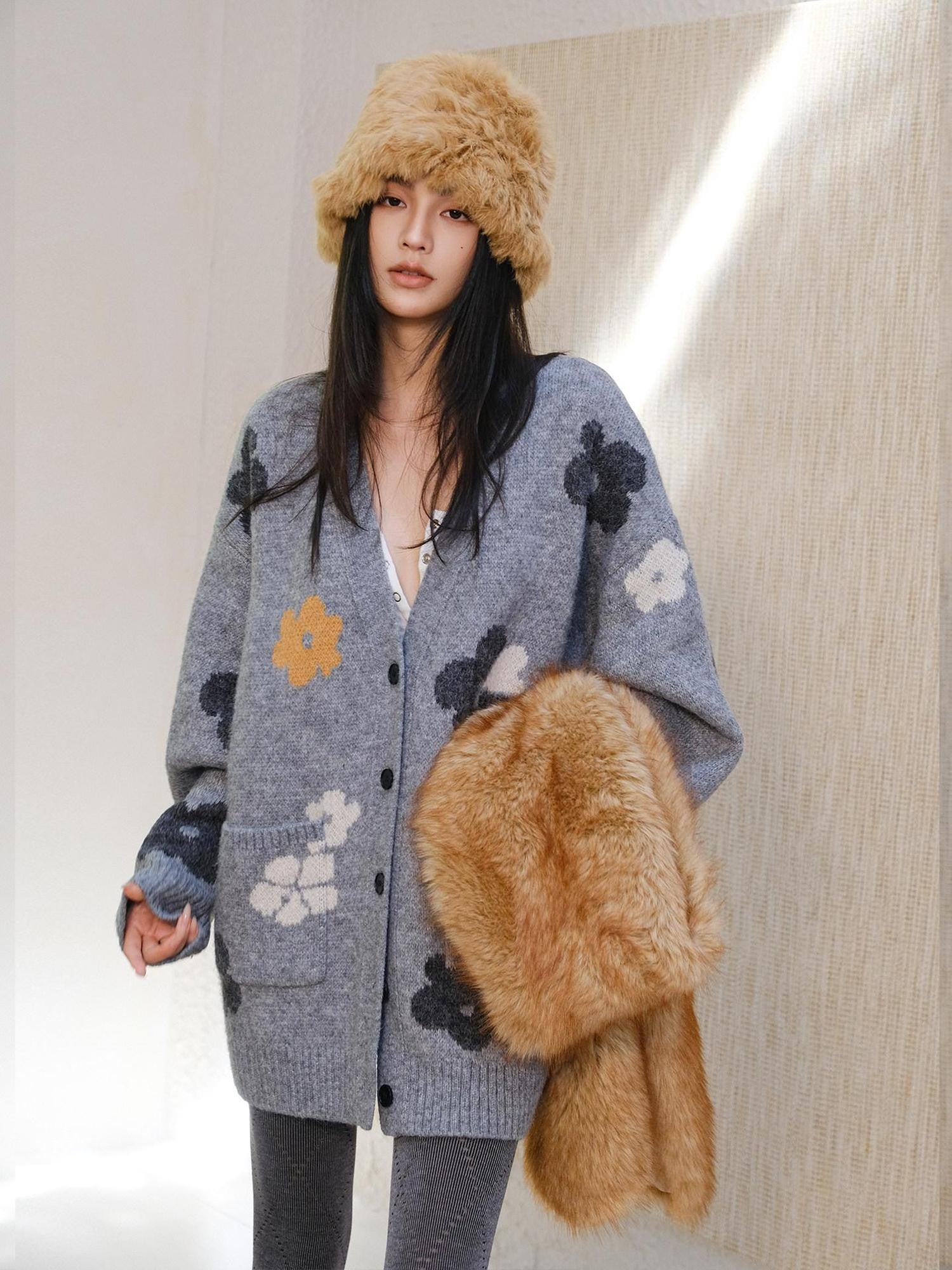 FU FRESH UP Hand Painted Floral Jacquard Relaxed Oversized Women&