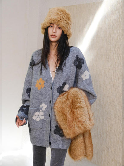 FU FRESH UP Hand Painted Floral Jacquard Relaxed Oversized Women&