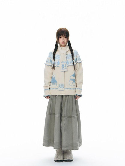 NAPSNAPS Washed Denim Tie Elastic Waist Flared Women&