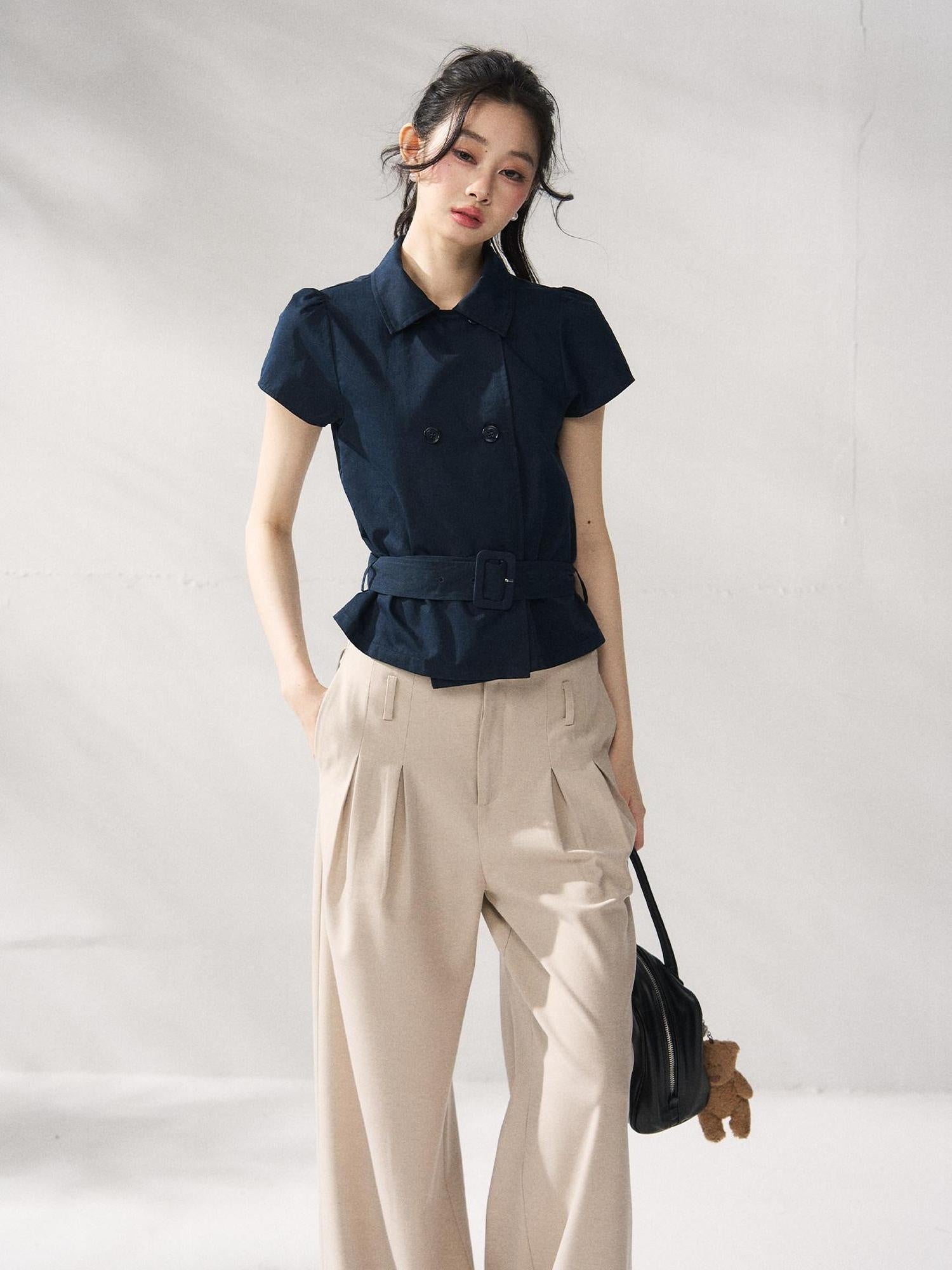 7Shiftin Breathable Cotton Nylon Casual Polo Regular Fit Women Navy Short Sleeve T-Shirts