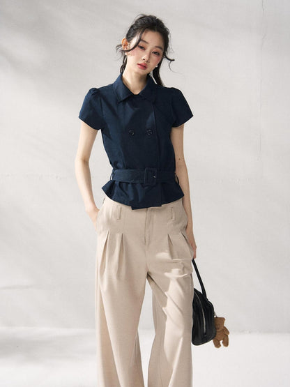 7Shiftin Breathable Cotton Nylon Casual Polo Regular Fit Women Navy Short Sleeve T-Shirts