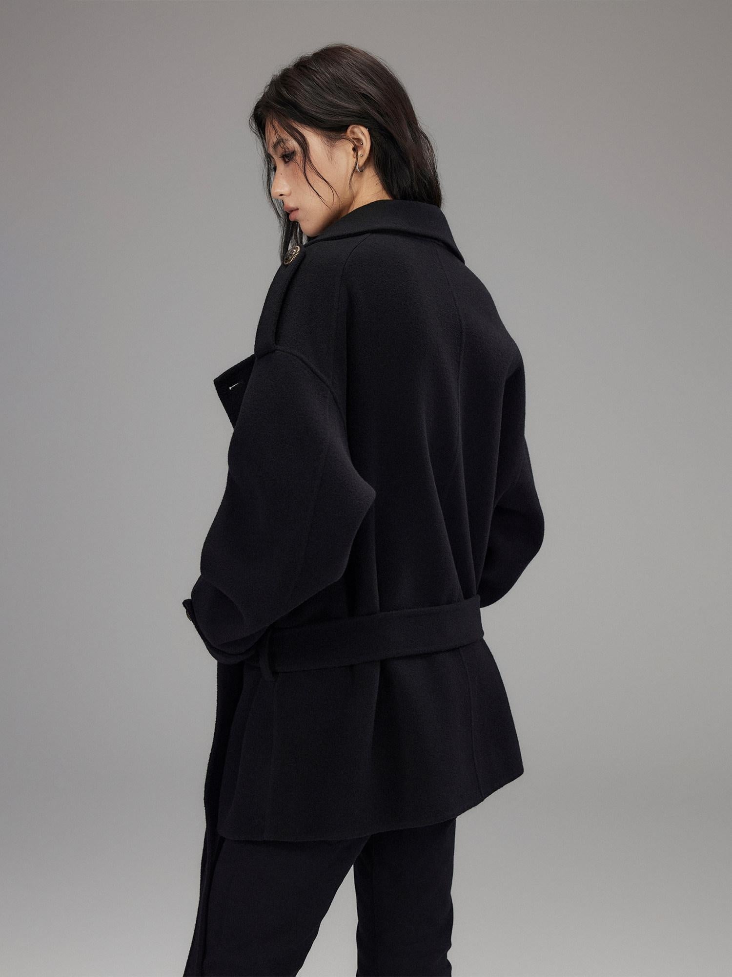 Low pixel Warm Oversized Street Midlength Notch Lapel Wool Cashmere Black Wool Coats