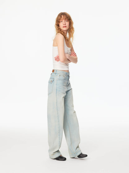 Northbutsouth Light Wash Whisker Cocoon Mid Low Rise Women&