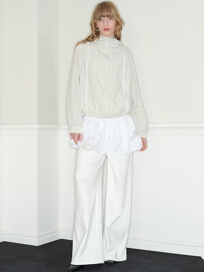 RUN TO THE FUTURE 100 Percent Cotton Original Low Waist Pocket Moonlight White Wide-Leg Pants