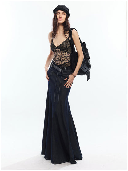 2th Desire High Waist Lyocell Cotton Patchwork Fishtail Tie Waist Women Maxi Skirts