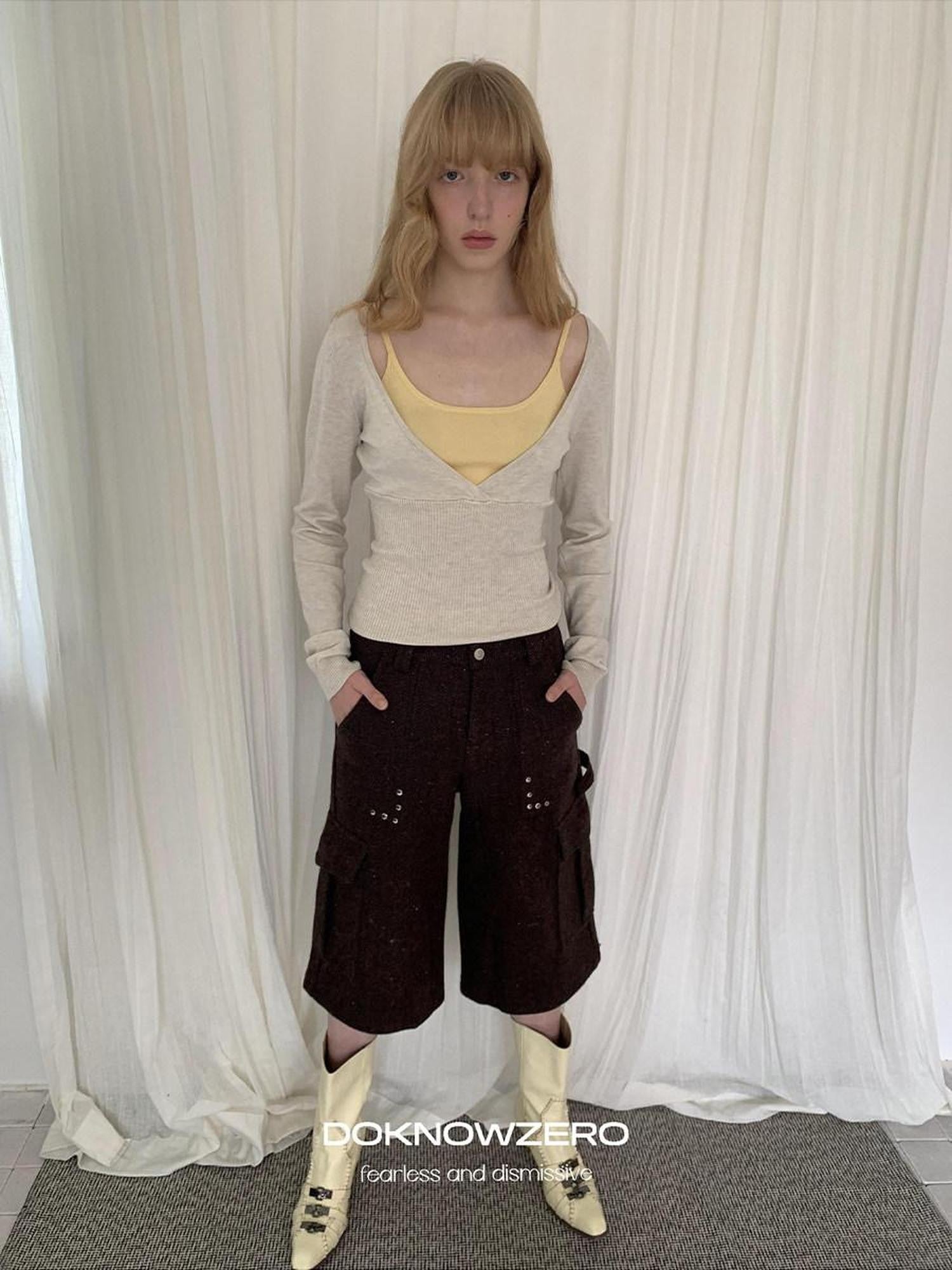 DKZ OFFICIAL V-neck Colorblock Faux Layered Women&