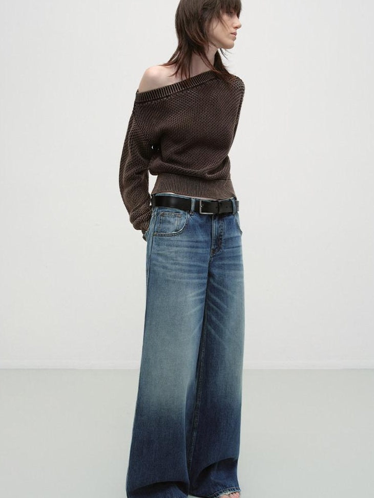 RUN TO THE FUTURE Durable Distressed Cotton Loose Fit Natural Waist Women Zip Fly Straight Jeans