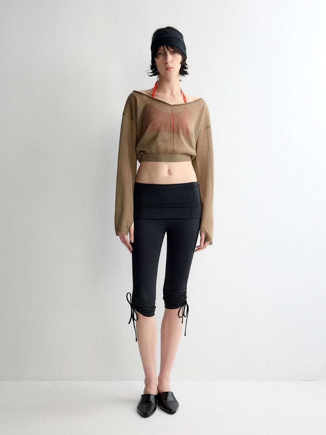 RUN TO THE FUTURE Lyocell Wool Blend Reversible Loose Cropped Boat Neck Knit Long Sleeve T-Shirts