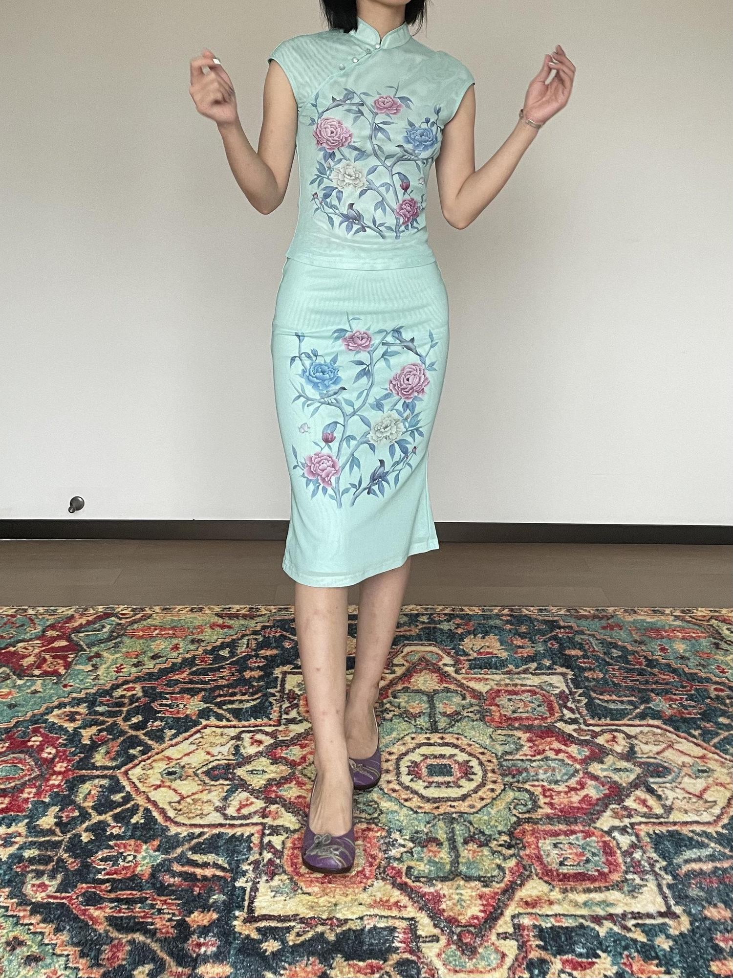 Wet Tail Stretch Polyester Fitted Cheongsam Style Women Elegant Office Blouses