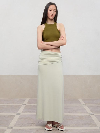 RUN TO THE FUTURE Lyocell Stretch Ruched Princess Midwaist Women City Commute Maxi Skirts