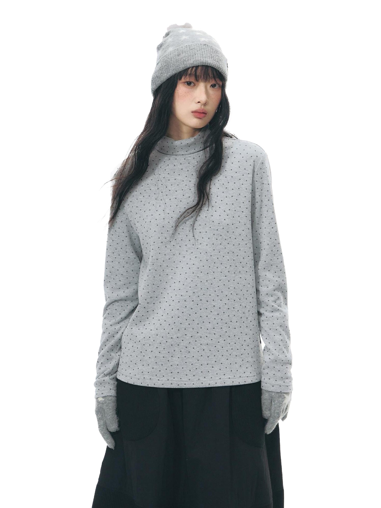 NAPSNAPS Star Print Brushed Fleece High Neck Women&