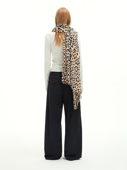 RUN TO THE FUTURE Stretch Wool Blend Casual Wide Leg Drawstring Mid Low Rise Women Black Chinos