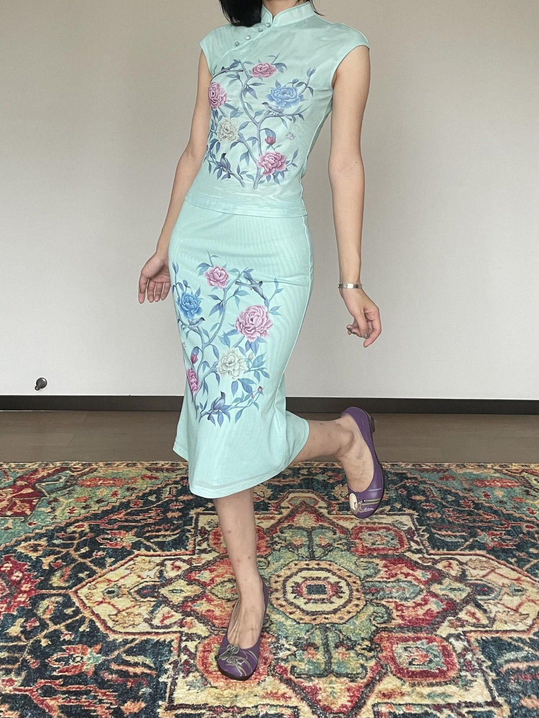 Wet Tail Stretch Polyester Fitted Cheongsam Style Women Elegant Office Blouses