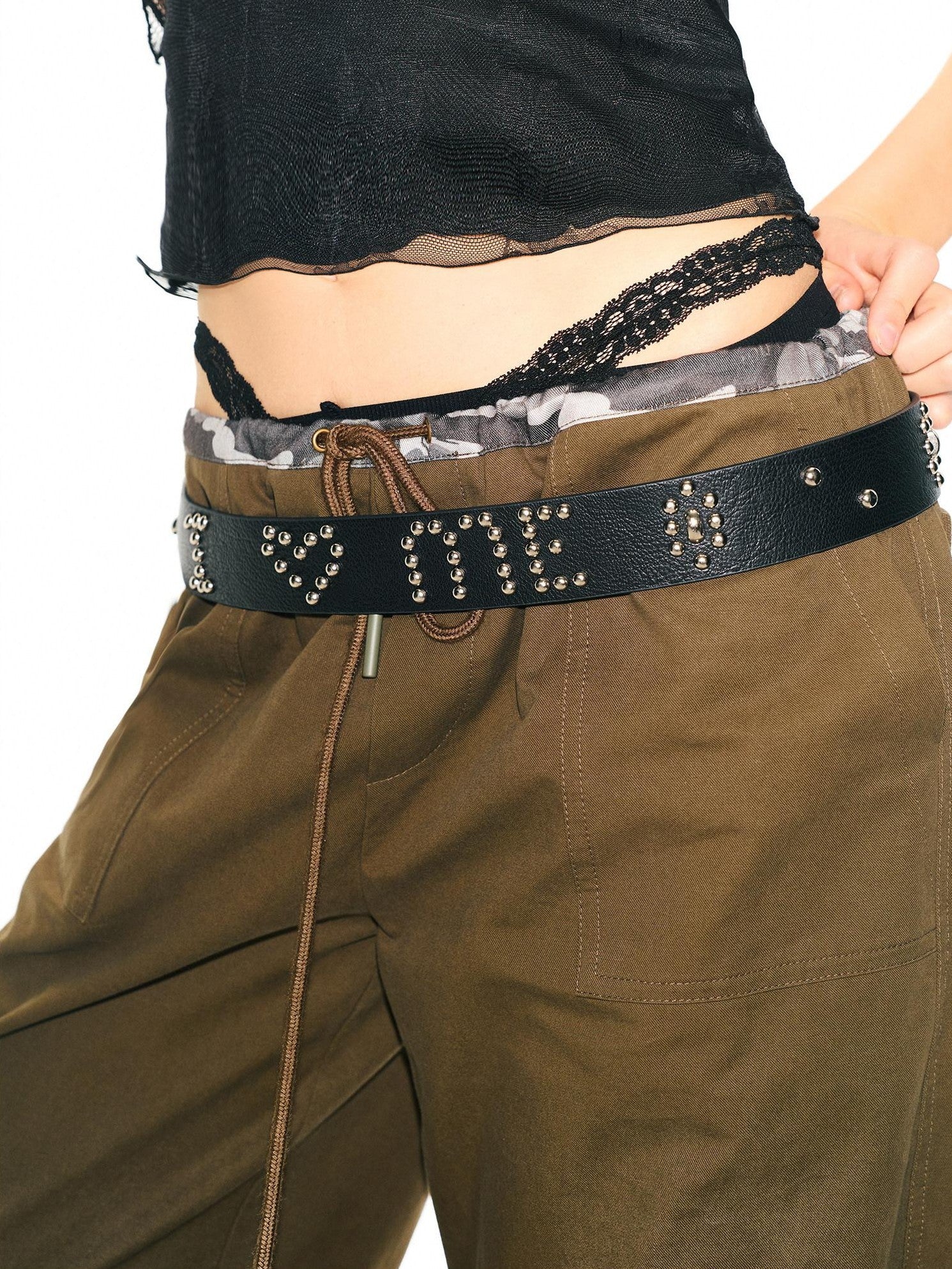 2th Desire Black Riveted Letter I Love Me Metal Buckle Punk Edgy Women&