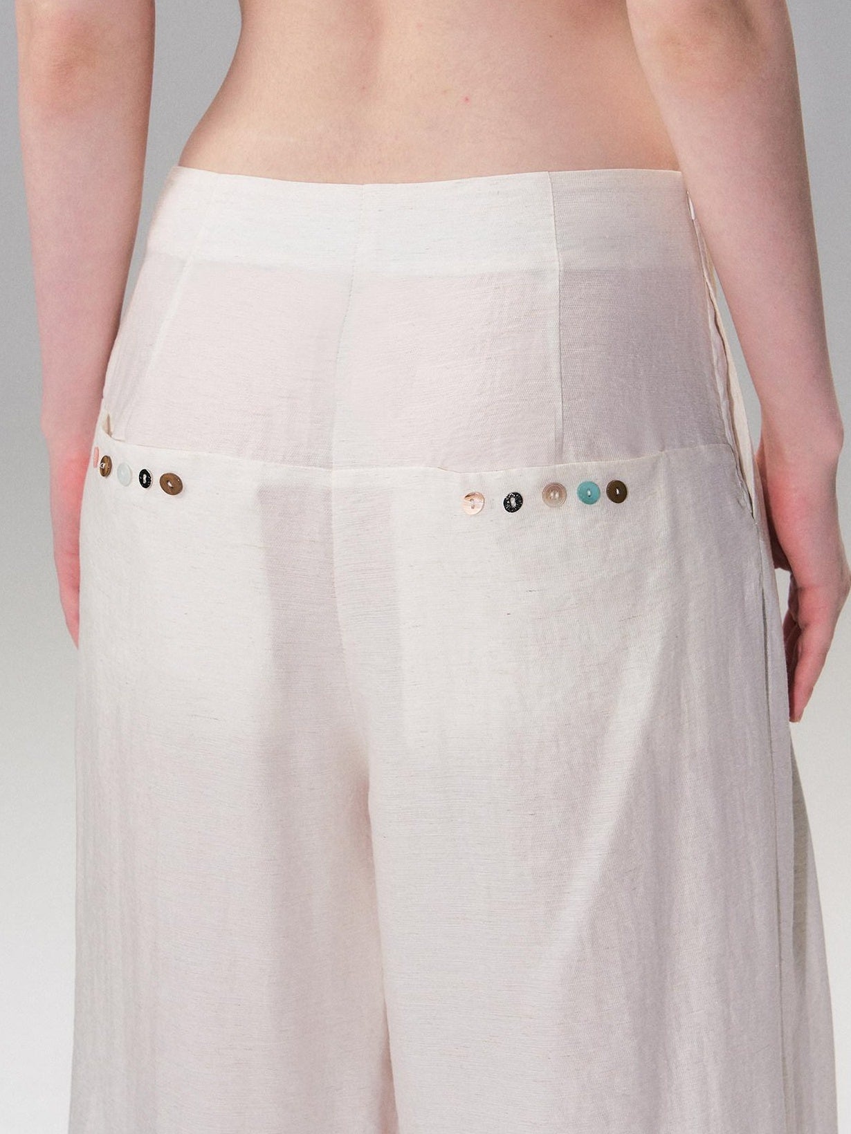 The NeverMore Lightweight Linen Blend Pleated Mid Waist Casual Women Off White Wide Leg Pants