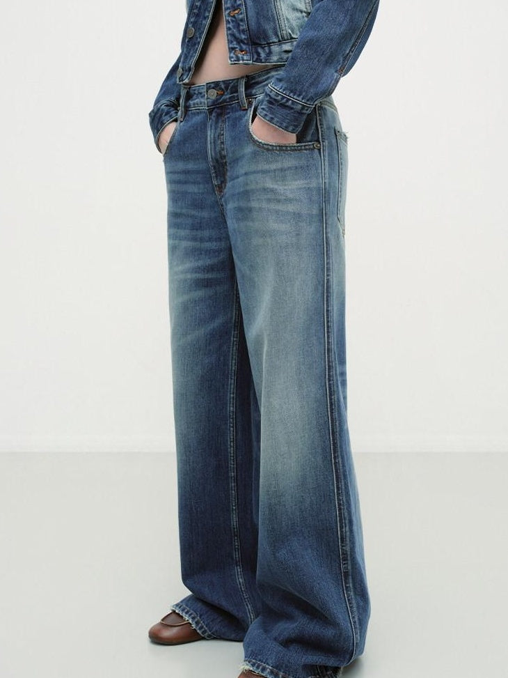 RUN TO THE FUTURE Durable Distressed Cotton Loose Fit Natural Waist Women Zip Fly Straight Jeans